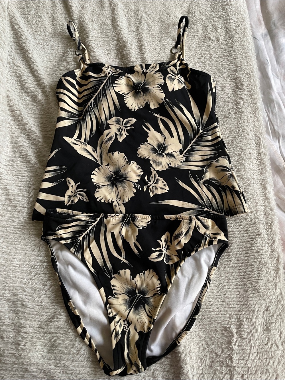 Black and Cream Floral Tankini Swim Set - Women